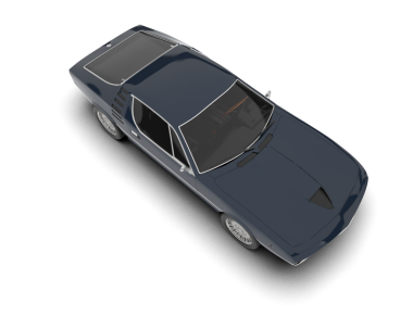 Siyah arka planda izole edilmiş yansıtıcı bir arabanın 3 boyutlu yansıması.