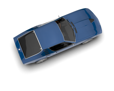 Beyaz arkaplanda mavi bir arabanın 3 boyutlu resmi