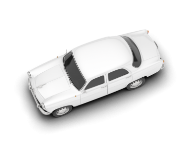 Beyaz arka planda bir araba. 3d oluşturma.