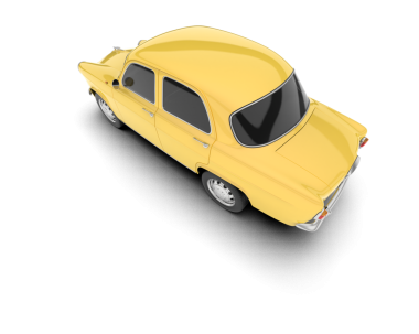 Sarı renkli araba beyaz arkaplanda izole edilmiş.