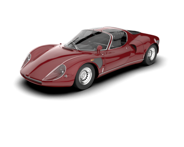 Beyaz arka planda izole edilmiş kırmızı bir arabanın 3 boyutlu görüntüsü