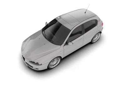 Modern araba beyaz 3 boyutlu görüntüde izole edilmiş.