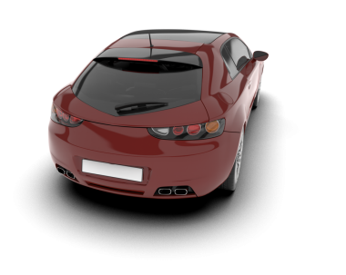 modern kırmızı spor araba beyaz arka planda izole edildi. Gölge 3 boyutlu resimleme