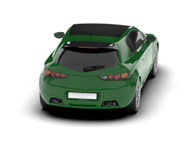 Yan manzaralı yeşil lüks araba.