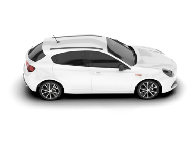 Beyaz arka planda izole edilmiş beyaz spor araba