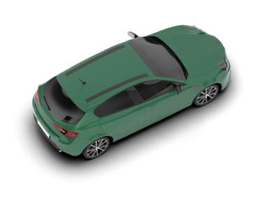 Siyah stüdyo arka planında izole edilmiş yeşil renkli bir arabanın 3 boyutlu görüntüsü.
