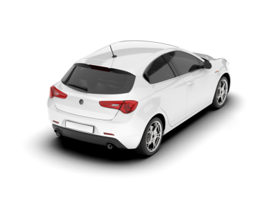 Beyaz pankartı olan beyaz bir araba..