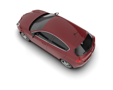 Beyaz arka planda izole edilmiş kırmızı bir arabanın 3 boyutlu görüntüsü