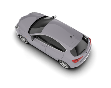 Gri arka planda izole edilmiş modern gümüş araba