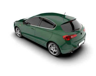 Yan manzaralı yeşil araba.