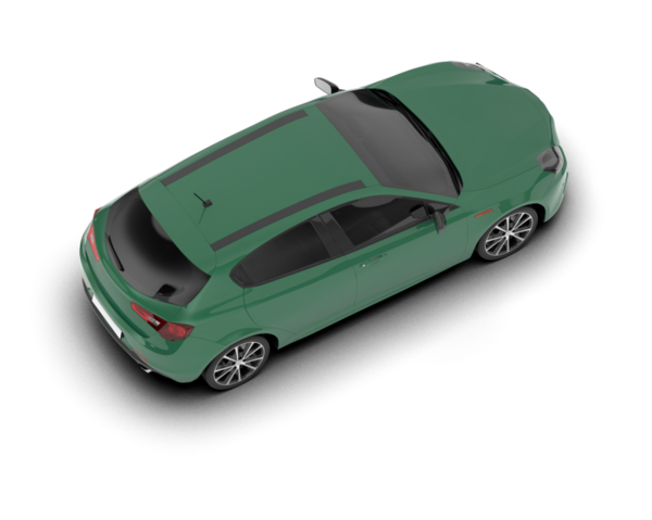 Siyah stüdyo arka planında izole edilmiş yeşil renkli bir arabanın 3 boyutlu görüntüsü.