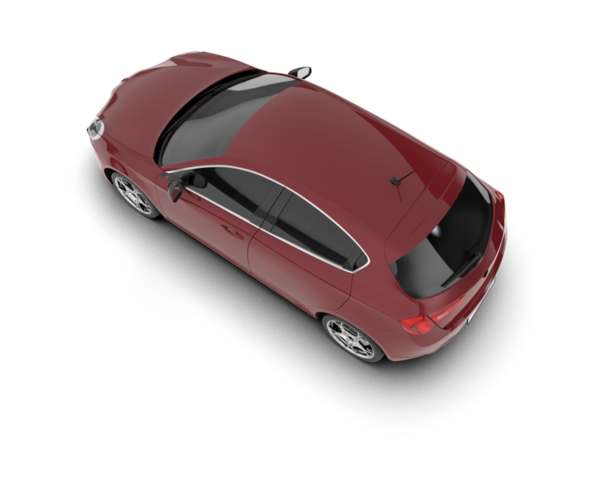 Beyaz arka planda izole edilmiş kırmızı bir arabanın 3 boyutlu görüntüsü