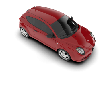 Beyaz arka planda izole edilmiş kırmızı bir arabanın 3 boyutlu görüntüsü