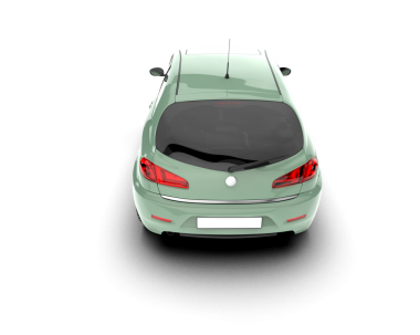 Beyaz arka planda izole edilmiş modern bir arabanın 3 boyutlu görüntüsü.