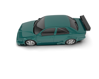 Beyaz arka planda izole edilmiş yeşil renkli bir sedan.