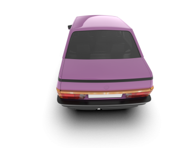 Beyaz arkaplanda izole edilmiş küçük bir otobüsün 3 boyutlu canlandırması