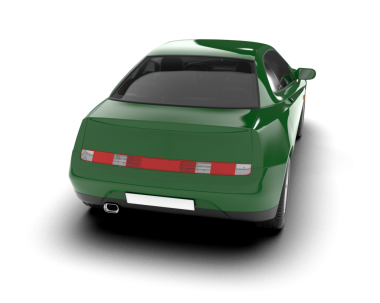 Beyaz arka planda yeşil bir spor arabanın 3 boyutlu çizimi