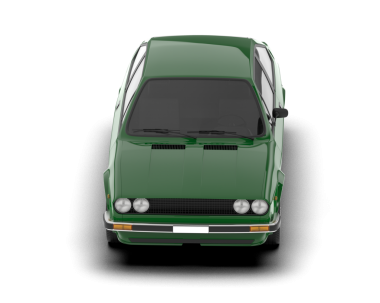 Beyaz bir grupta izole edilmiş yeşil renkli bir arabanın 3 boyutlu görüntüsü.