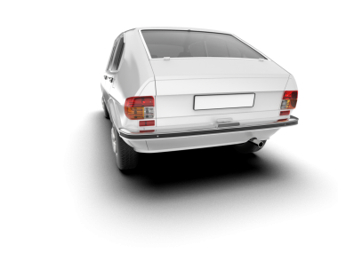 Beyaz, modern, beyaz bir araba. Yan görünüş. 3d oluşturma