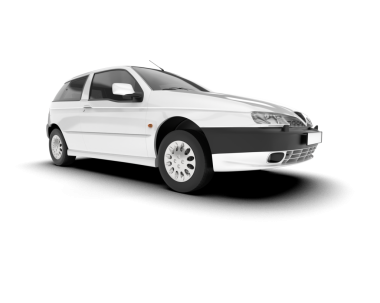 Beyaz arka planda izole edilmiş beyaz lüks araba, ön manzara.