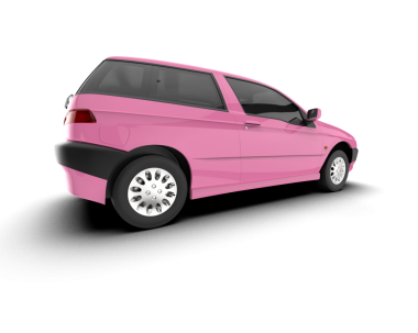 Pembe sedan araba izole edildi.