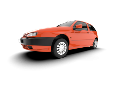 Beyaz izole edilmiş arka planda kırmızı araba