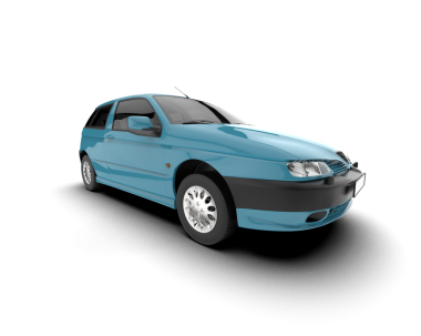 Mavi araba beyaz arka planda izole edildi, vektör illüstrasyonu, 8. bölüm şeffaflık.