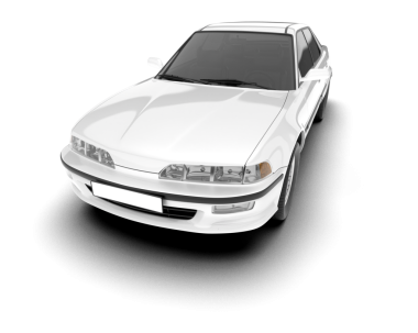 Beyaz arka planda izole edilmiş beyaz bir araba. 3 boyutlu resimleme