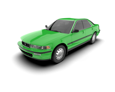 Beyaz arkaplandaki vektör gerçekçi yeşil araba.