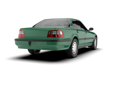 Arka planda yeşil Retro Sedan arabası var. 3d görüntüleme - illüstrasyon