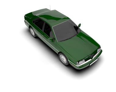 Yeşil araba gri arka planda izole edilmiş. 3d illüstrasyon