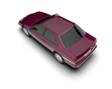 Arkadaki koyu renkli bir arabanın 3 boyutlu görüntüsü.