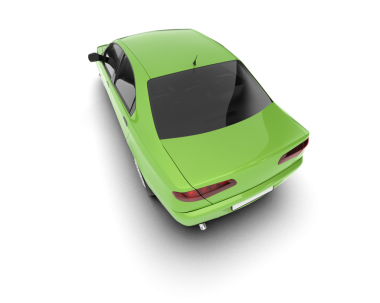 Stüdyo arka planında izole edilmiş yeşil bir arabanın 3 boyutlu görüntüsü