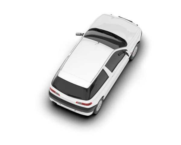 Beyaz arka planda izole edilmiş beyaz bir arabanın 3 boyutlu görüntüsü
