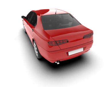 Beyaz arka planda kırmızı araba. 3d illüstrasyon