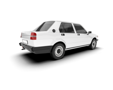 Beyaz arka planda beyaz araba. 3d oluşturma