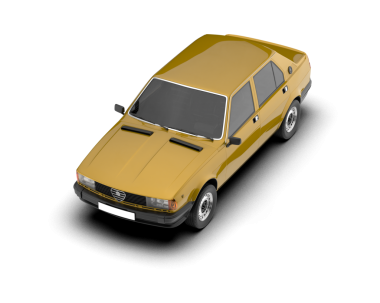 Beyaz sırtlı, markalı, altın renkli bir arabanın 3 boyutlu görüntüsü.