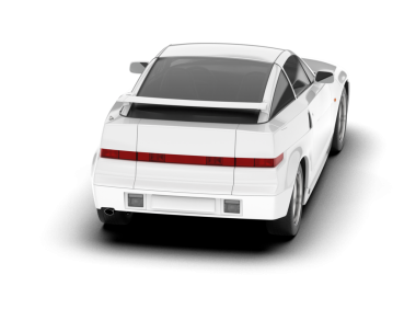 Beyaz arka planda izole edilmiş beyaz araba. 3d oluşturma