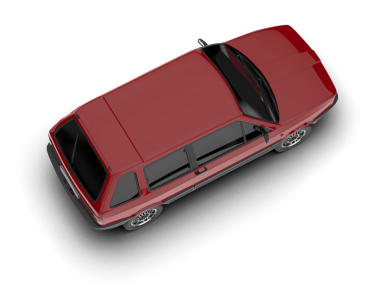 Siyah sırtı olan kırmızı araba.