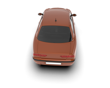 Arka planda izole edilmiş bir stüdyoda markalı kırmızı bir arabanın üç boyutlu görüntüsü.