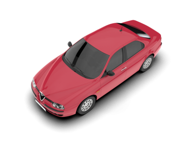 Kırmızı araba beyaz arka planda yüksek hızda izole edilmiş.