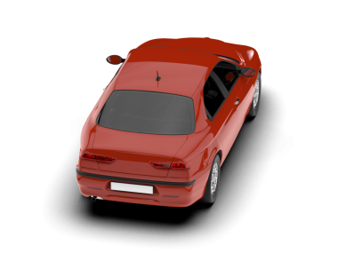 Beyaz arkaplandaki bir arabanın 3 boyutlu görüntüsü.