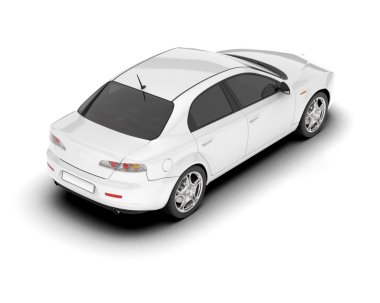 Uzun gölgeli beyaz modern araba.