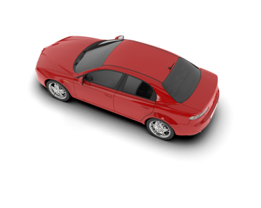 Beyaz arka planı olan kırmızı bir araba..