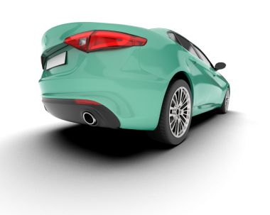 Beyaz arka planda modern yeşil araba. 3d illüstrasyon.