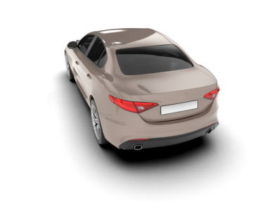 Stüdyoda hafif arka planda modern bir arabanın 3 boyutlu görüntüsü.