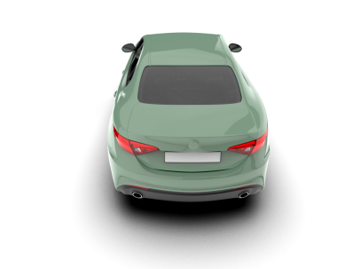 Arka planda yeşil sedan araba var. 3d görüntüleme - illüstrasyon