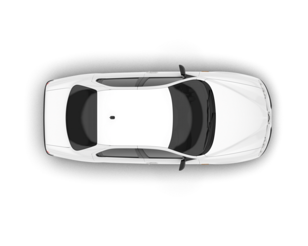 Beyaz arka planda gerçekçi bir araba. en üstteki görünüm