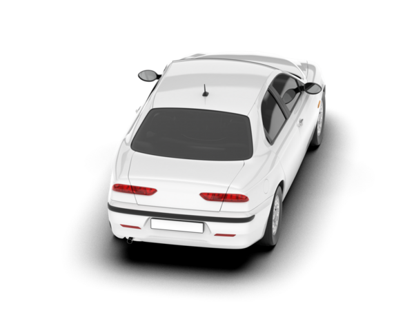 Gerçekçi beyaz araba. Beyaz arka planda izole edilmiş. 3d illüstrasyon.