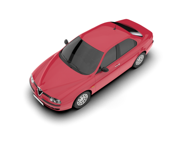 Kırmızı araba beyaz arka planda yüksek hızda izole edilmiş.